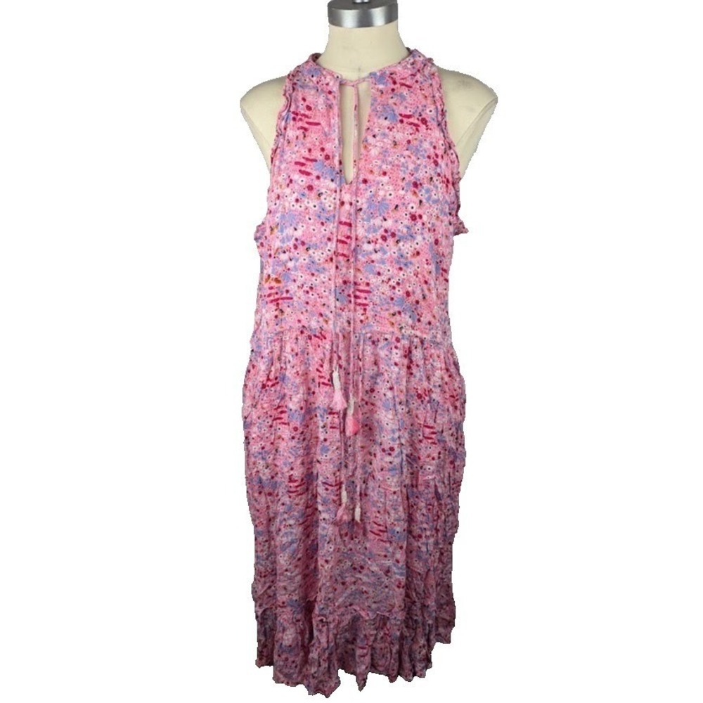 Black Tape Plus Womens Boho Floral MIDI Dress Sleeveless Size 1X Pink